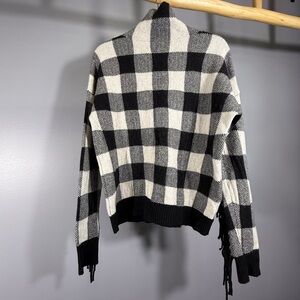Ralph Lauren Buffalo Plaid Fringe Black and White Women's Sweater